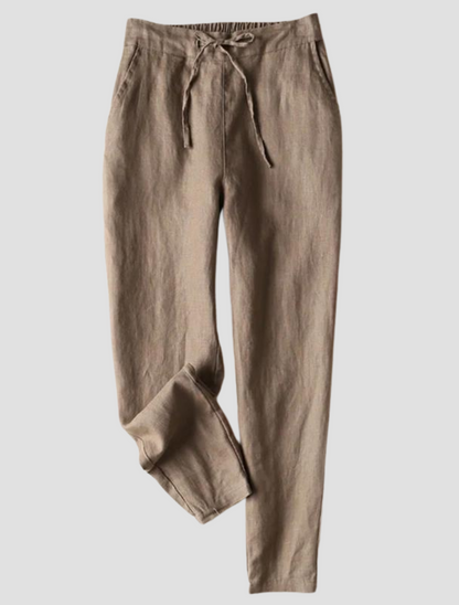 Thin Solid Linen Trousers - High Waisted