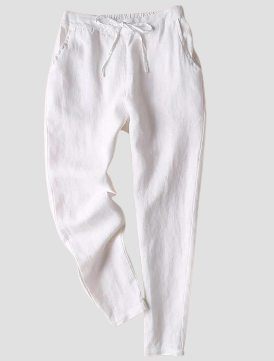 Thin Solid Linen Trousers - High Waisted